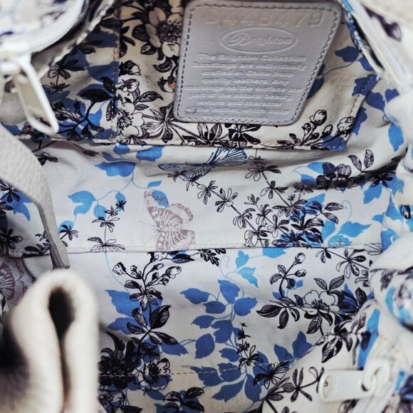 BRIGHTON Beige Pebble Leather Hobo Shoulder Bag Whipstitching Tassel Drawstring - Picture 15 of 16